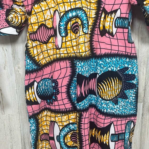 Handmade Midi Dress Wearable Art Puff Sleeve Abstract Colorful Estimated SizeM - Picture 9 of 15